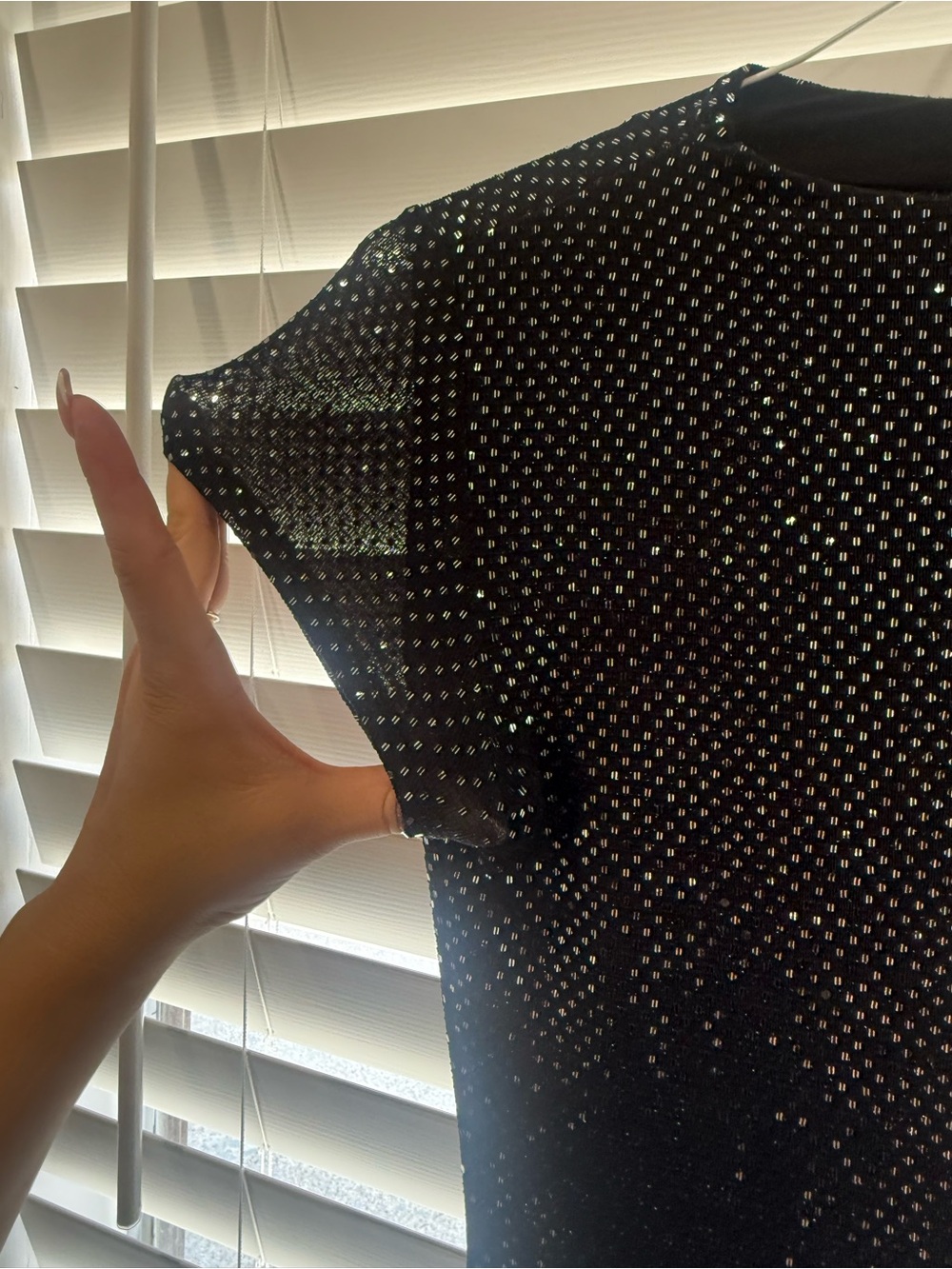 Black Sequin Short Sleeve Top